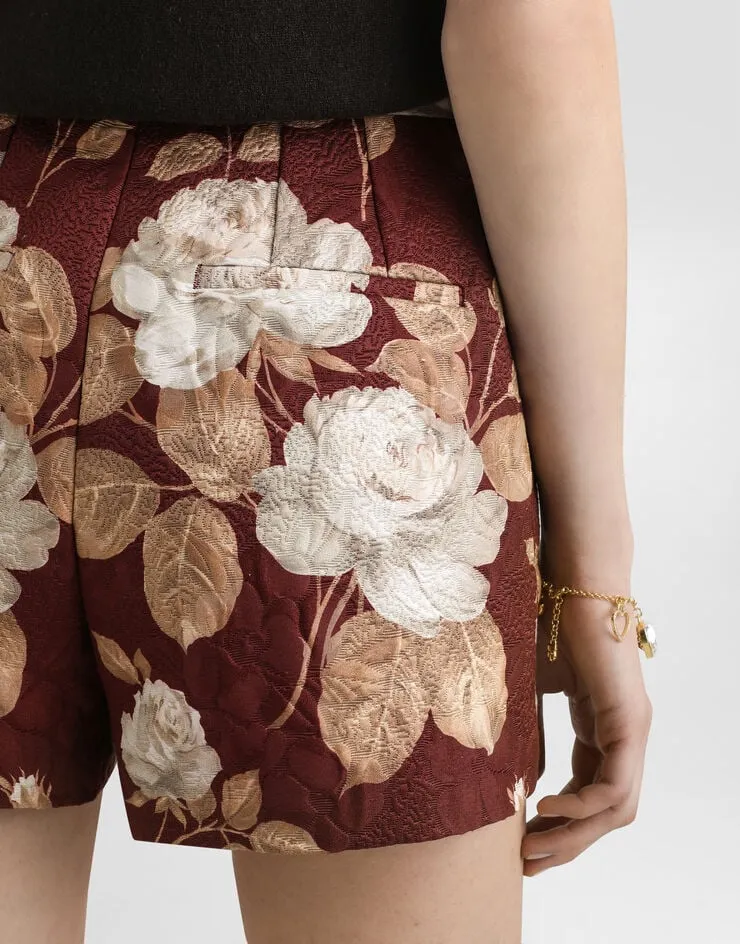 Vintage Rose-Print Brocade Shorts