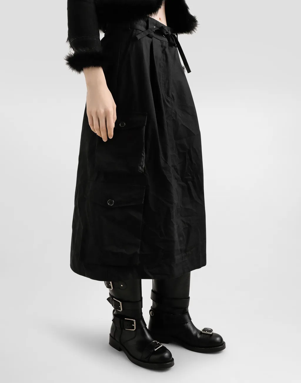 Drawstring Midi Cargo Skirt