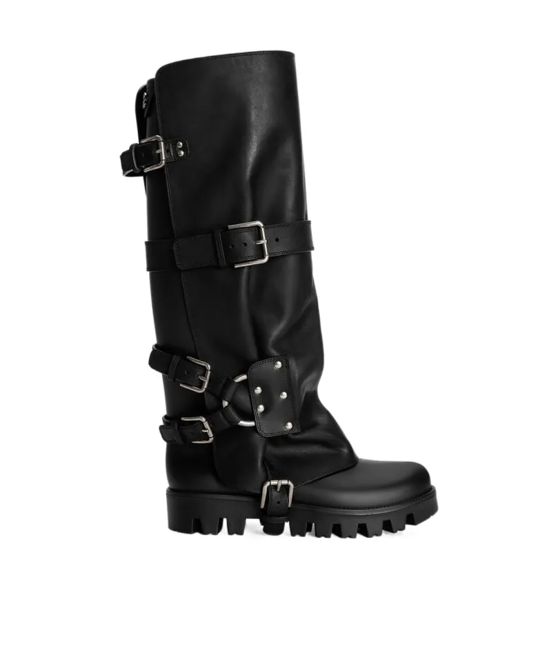 Buckle-Strap Biker Boots