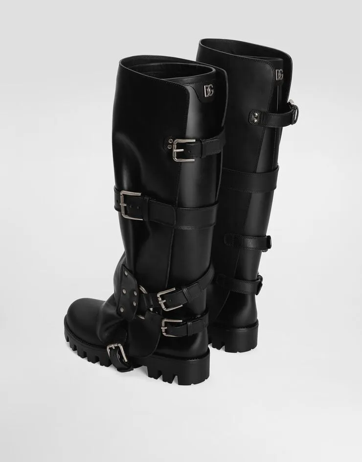 Buckle-Strap Biker Boots