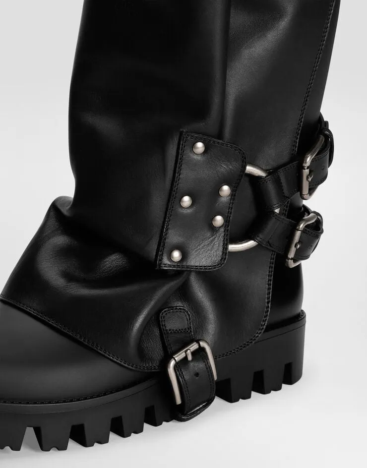 Buckle-Strap Biker Boots