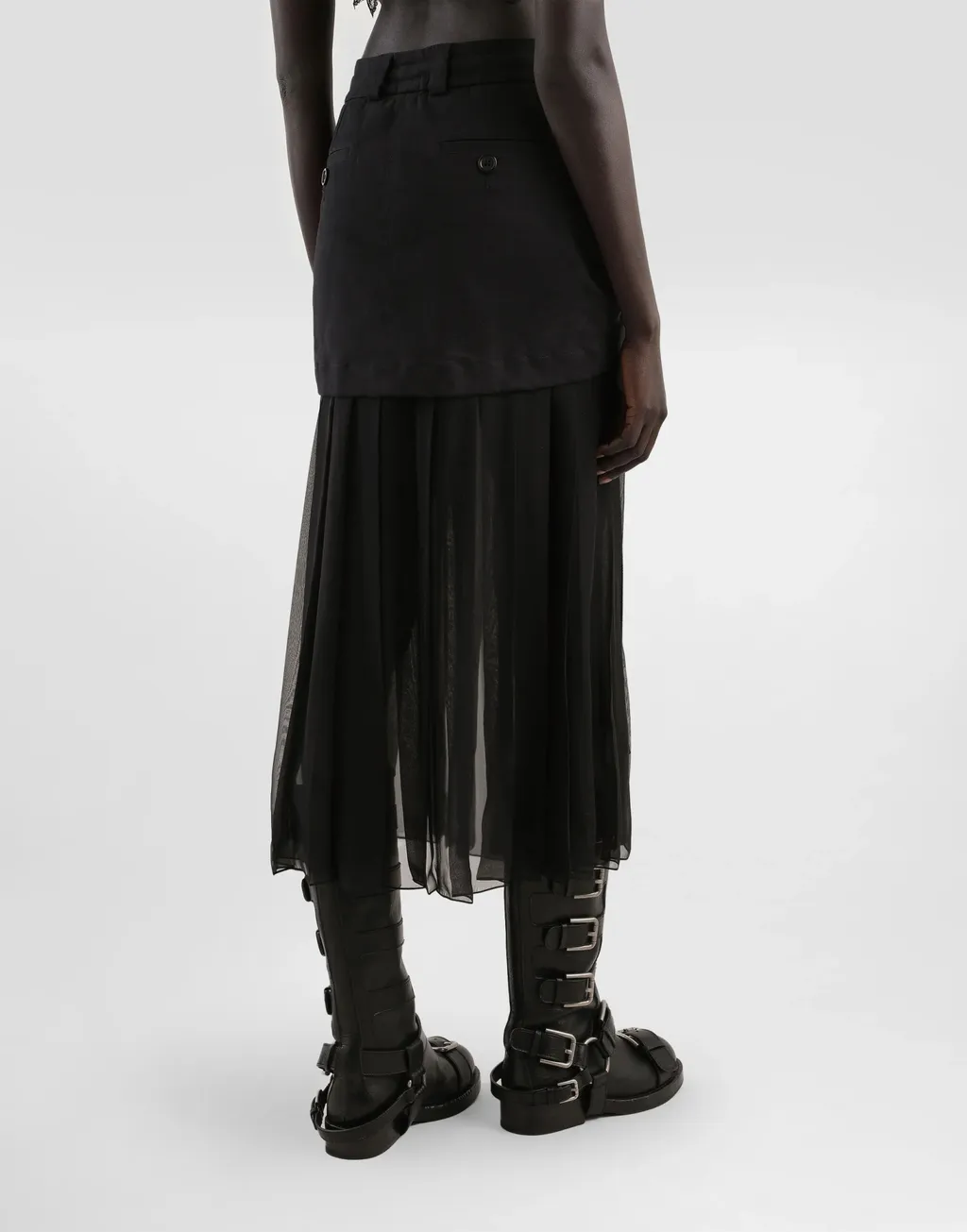 Twill Chiffon Midi Skirt