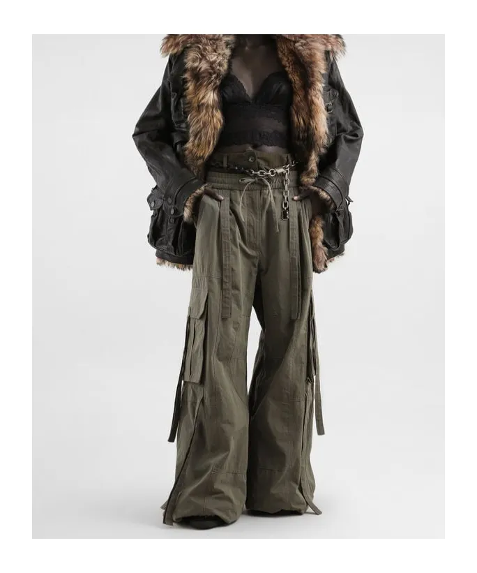 Drawstring Wide-Leg Cargo Pants