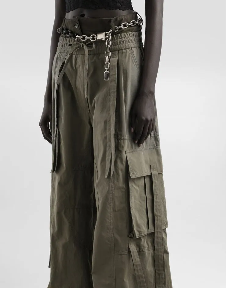 Drawstring Wide-Leg Cargo Pants