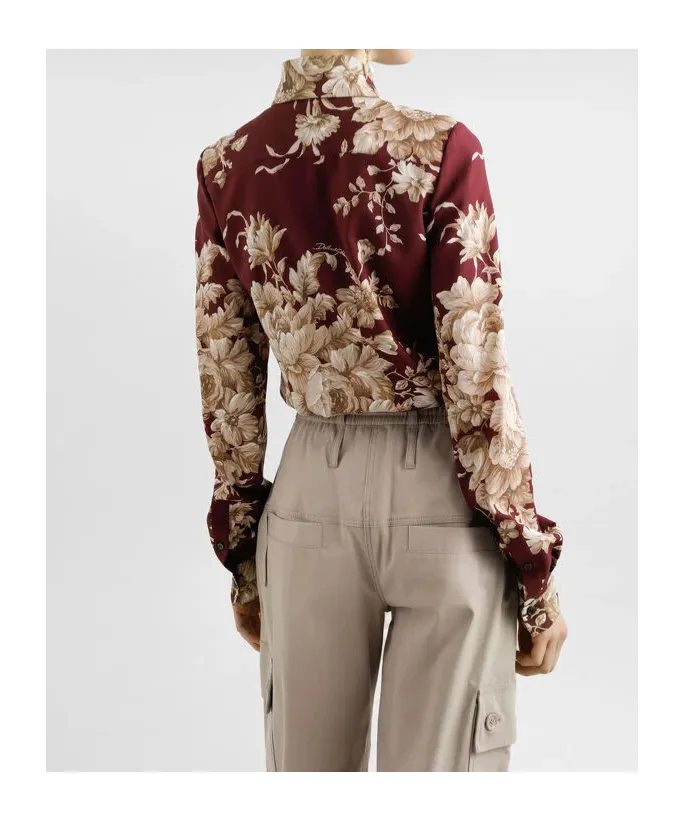 Rose-Printed Charmeuse Shirt