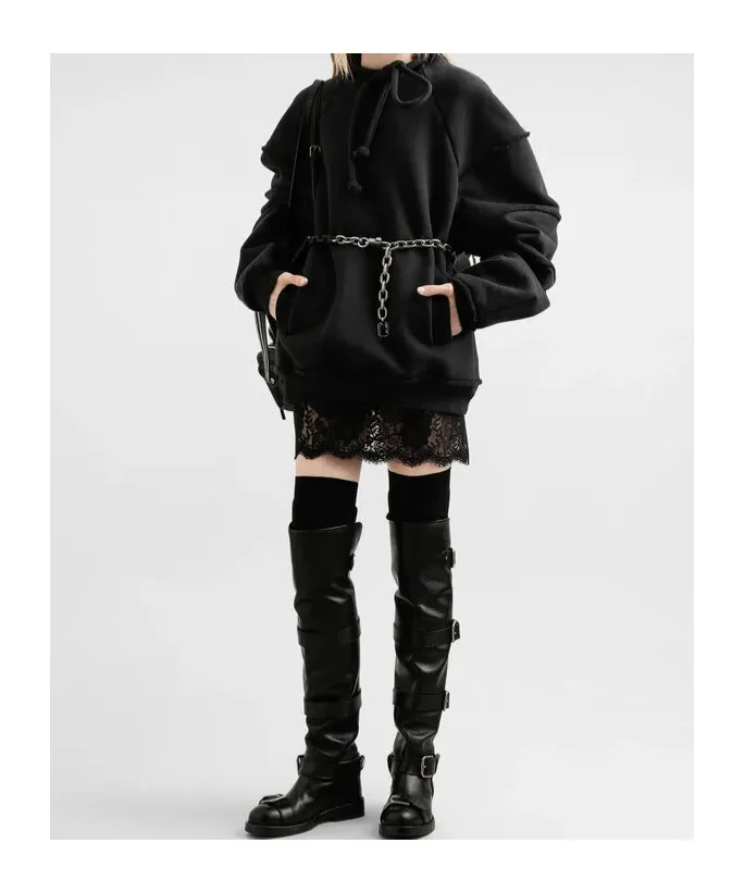 Ruffled-Sleeve Drawstring Sweatshirt