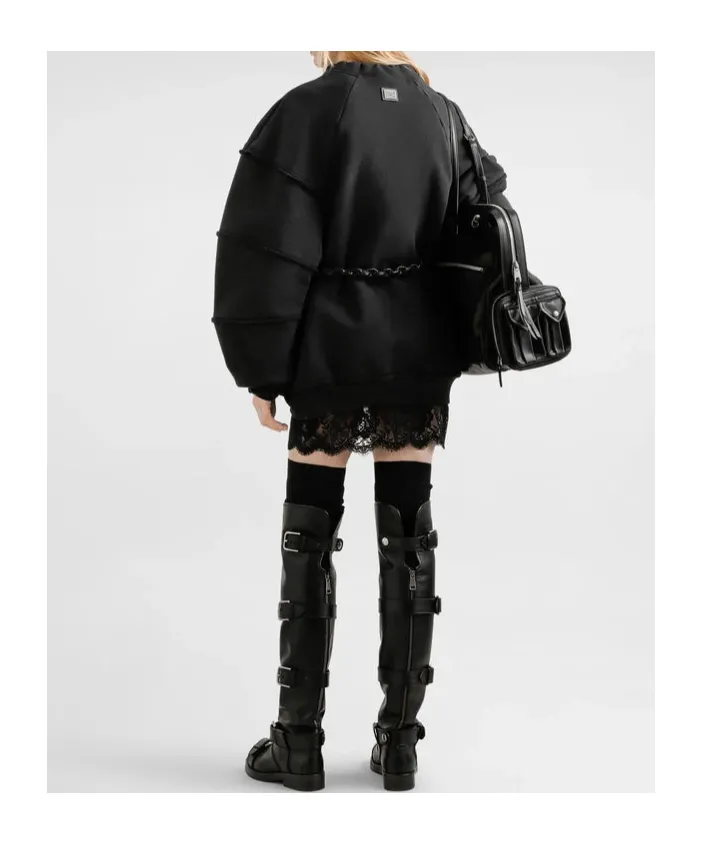 Ruffled-Sleeve Drawstring Sweatshirt