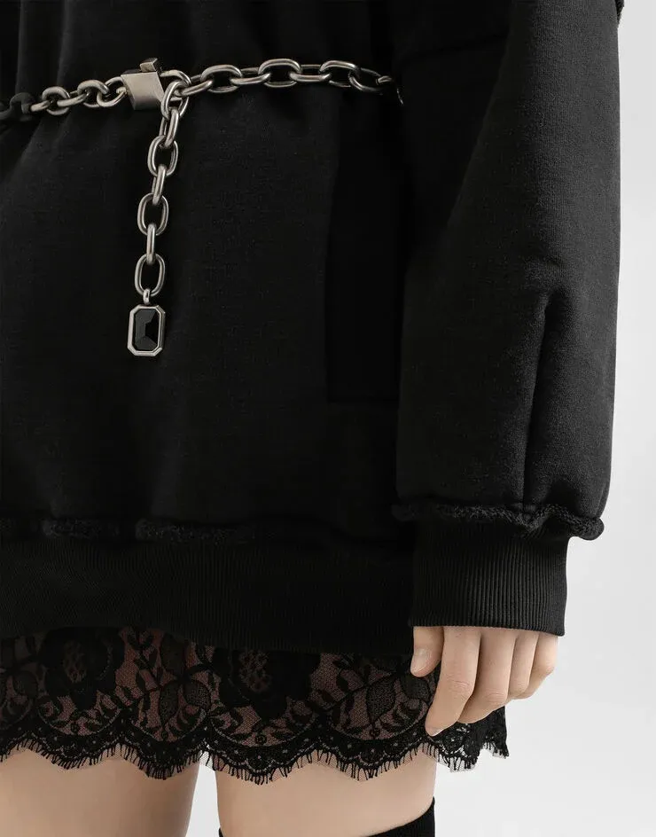 Ruffled-Sleeve Drawstring Sweatshirt