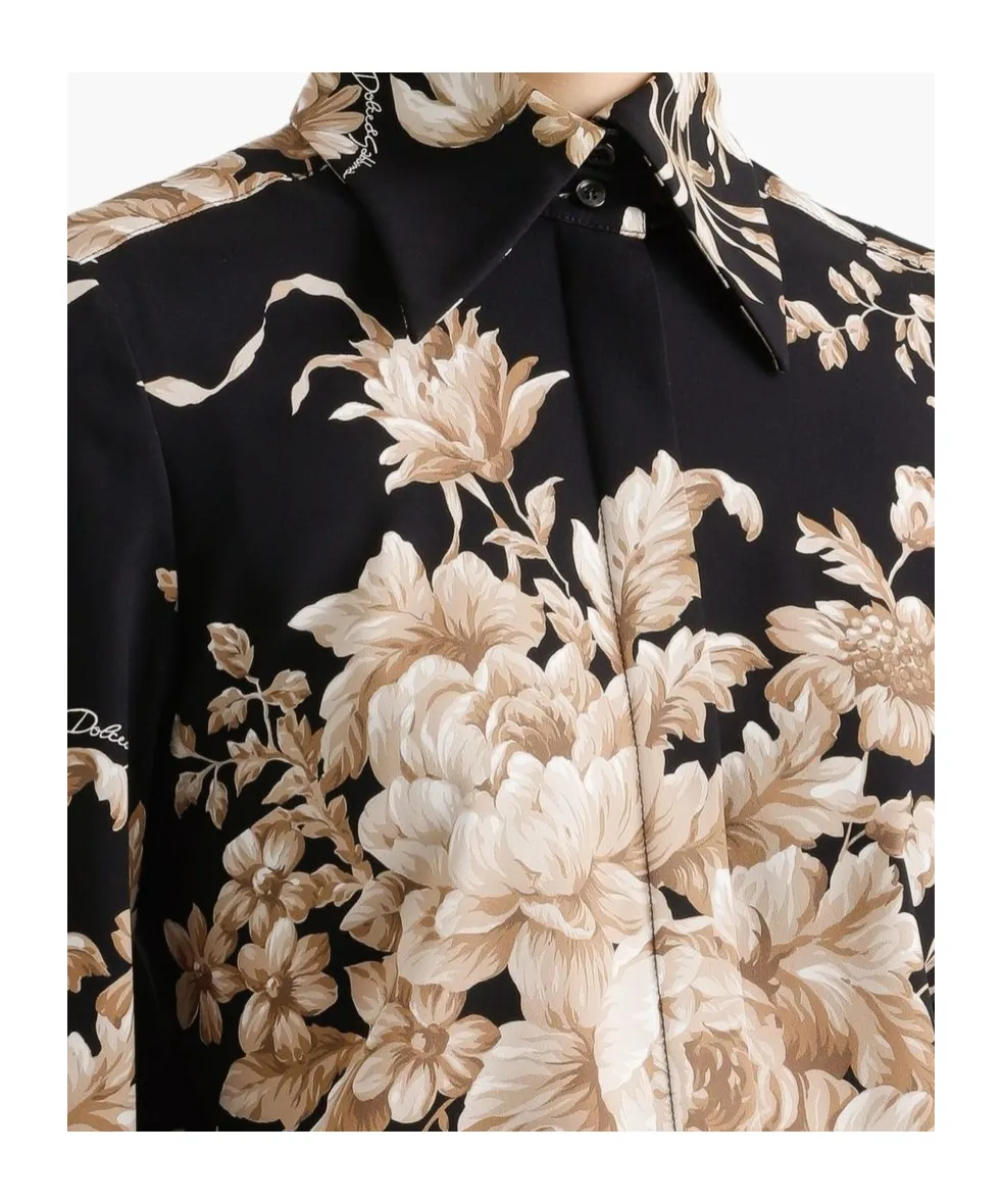 Rose-Printed Charmeuse Shirt