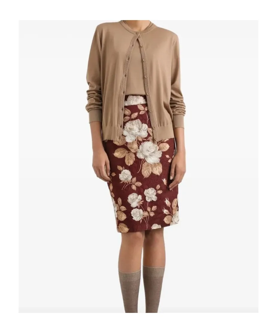 Rose-Print Midi Pencil Skirt