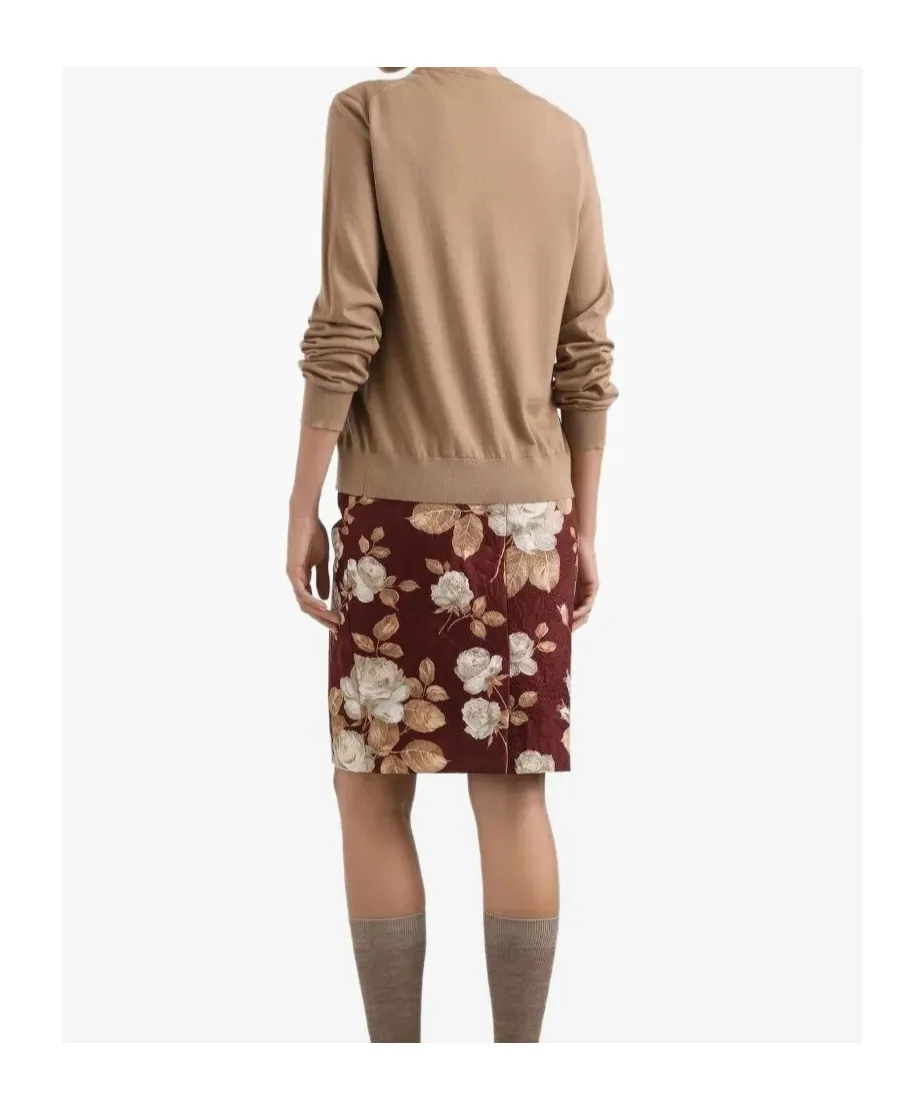 Rose-Print Midi Pencil Skirt