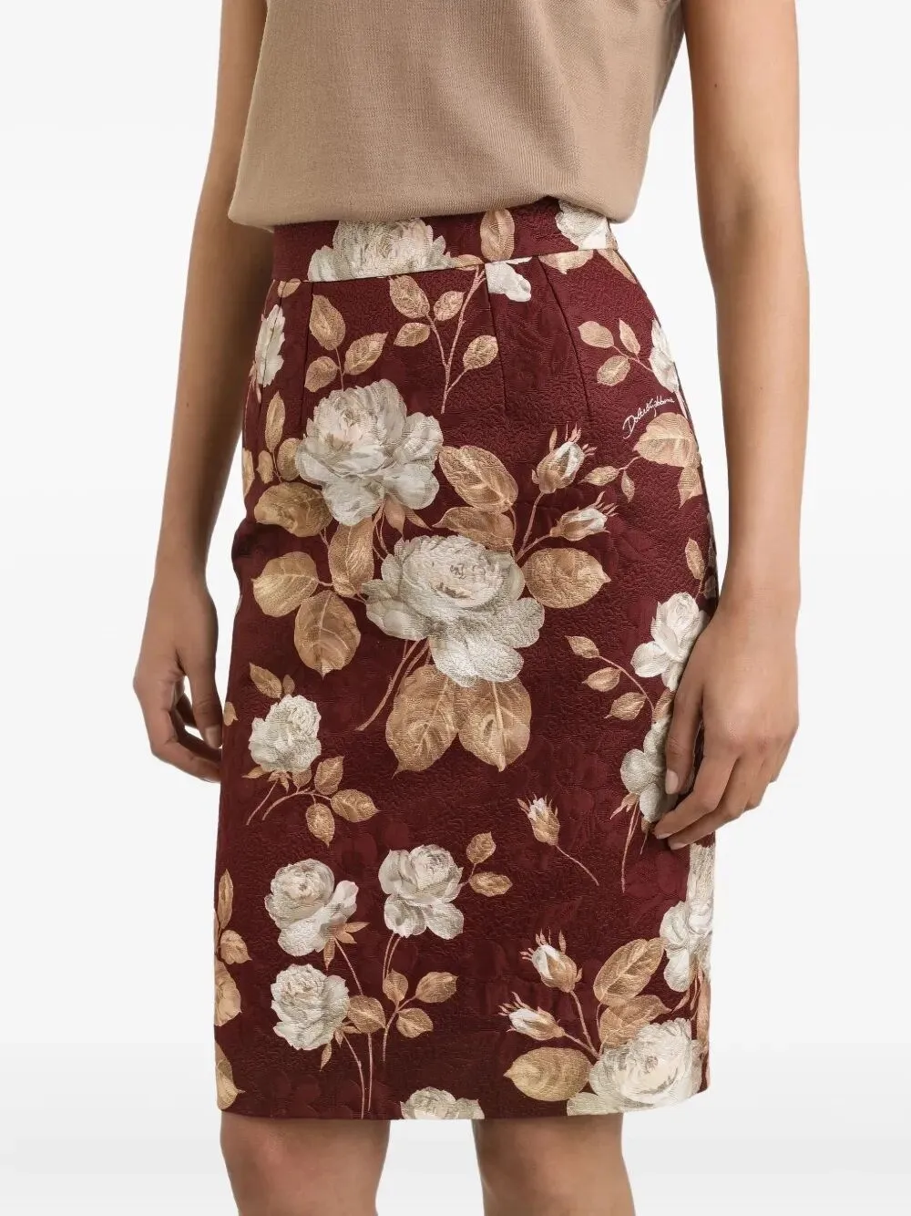 Rose-Print Midi Pencil Skirt