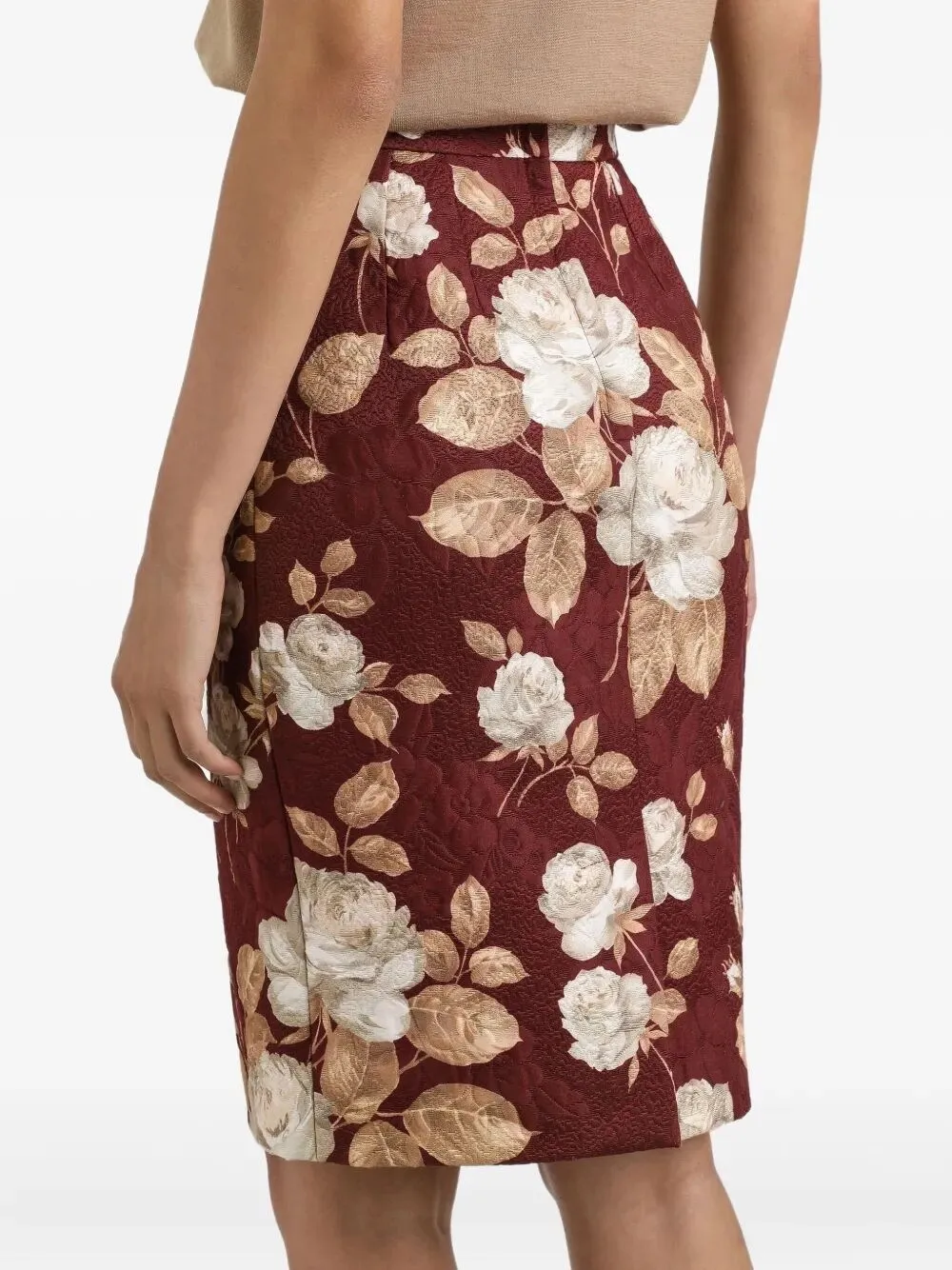 Rose-Print Midi Pencil Skirt