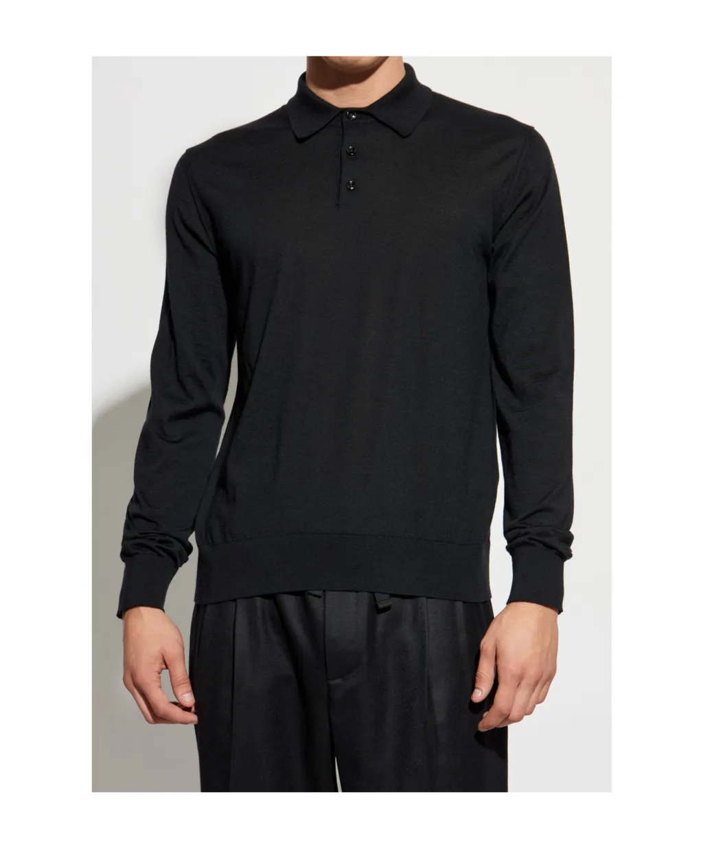 Knitted Long-Sleeved Polo Shirt