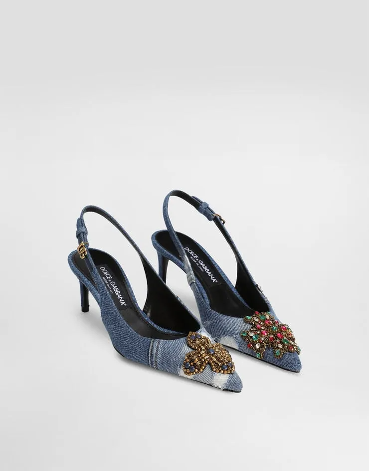 60Mm Embellished Denim Pumps