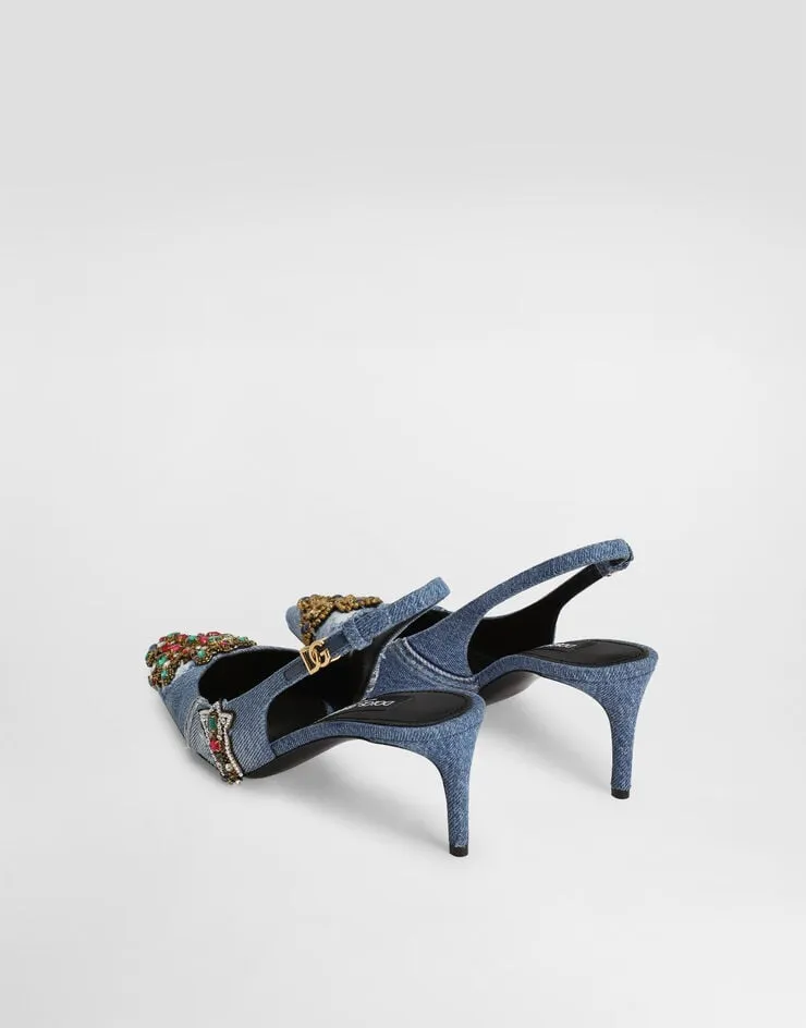 60Mm Embellished Denim Pumps