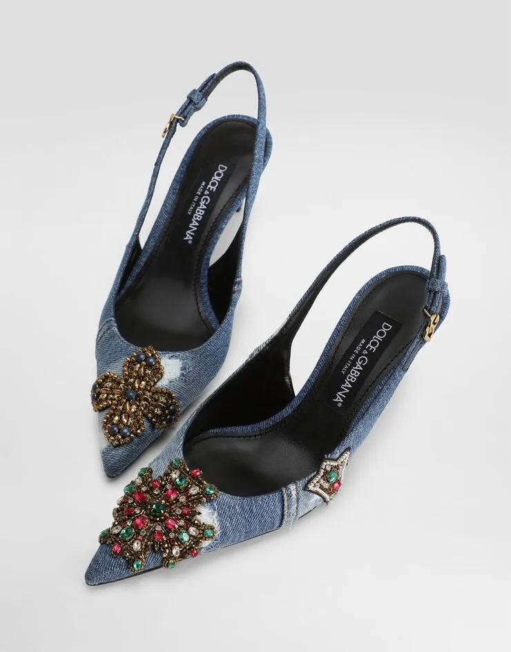 60Mm Embellished Denim Pumps