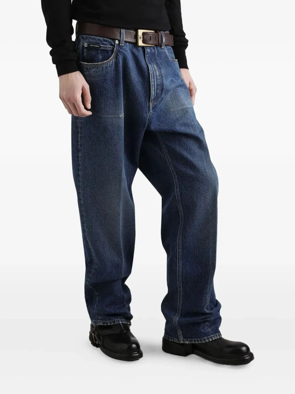 Distressed Logo-Plaque Jeans