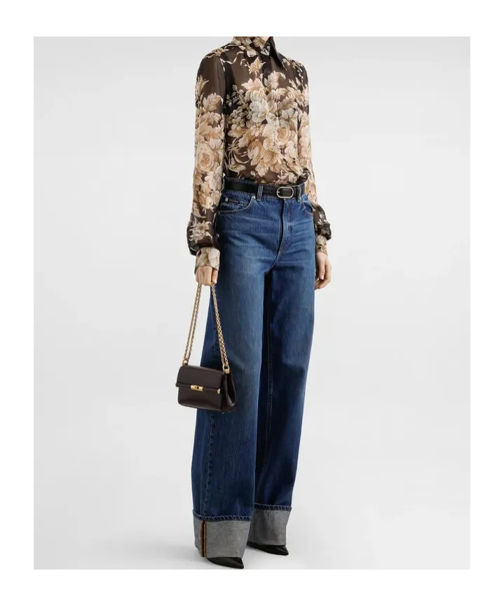 Logo Plaque Turn-Up Hem Jeans