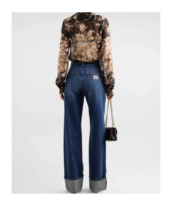 Logo Plaque Turn-Up Hem Jeans