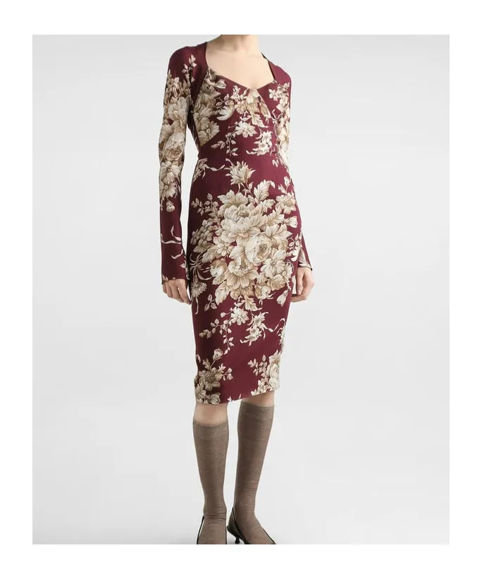 Floral-Print Long-Sleeve Midi Dress
