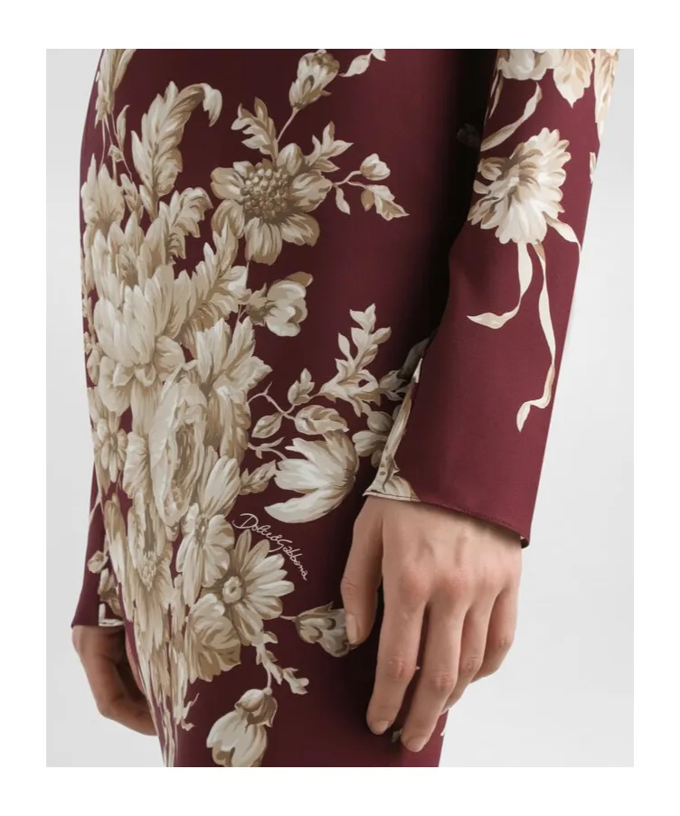 Floral-Print Long-Sleeve Midi Dress