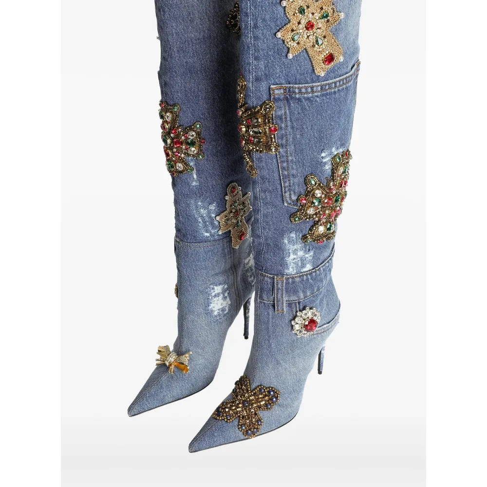 Embellished Denim Boots