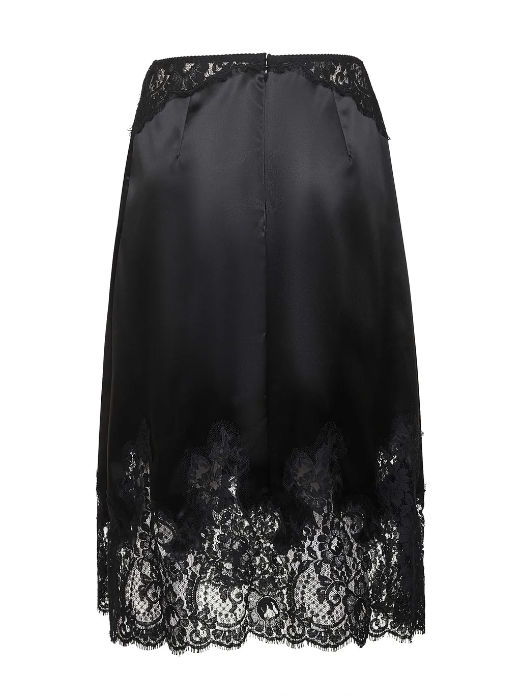 Lace-Trimmed Satin Midi Skirt