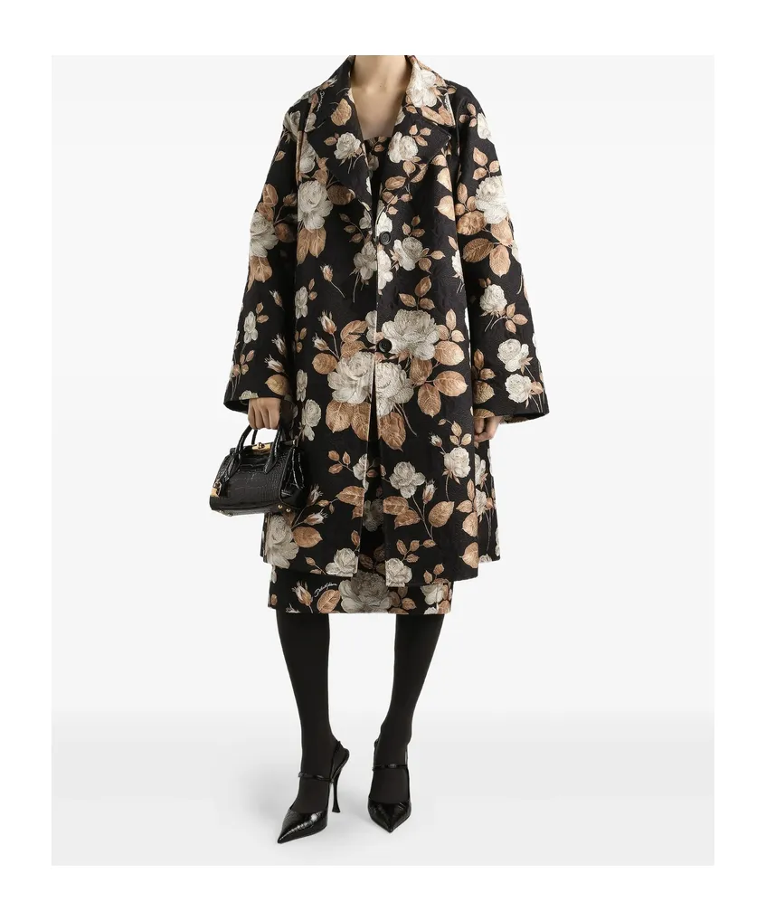 Rose-Print Square-Neck Midi Dress