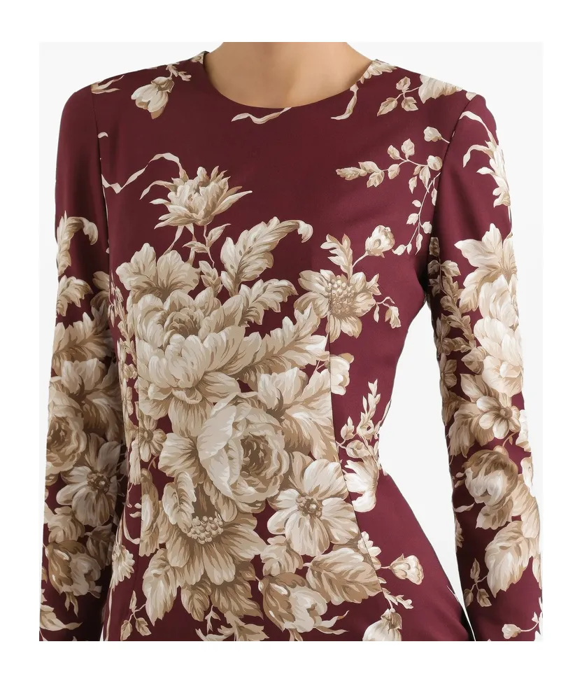 Rose-Print Charmeuse Dress