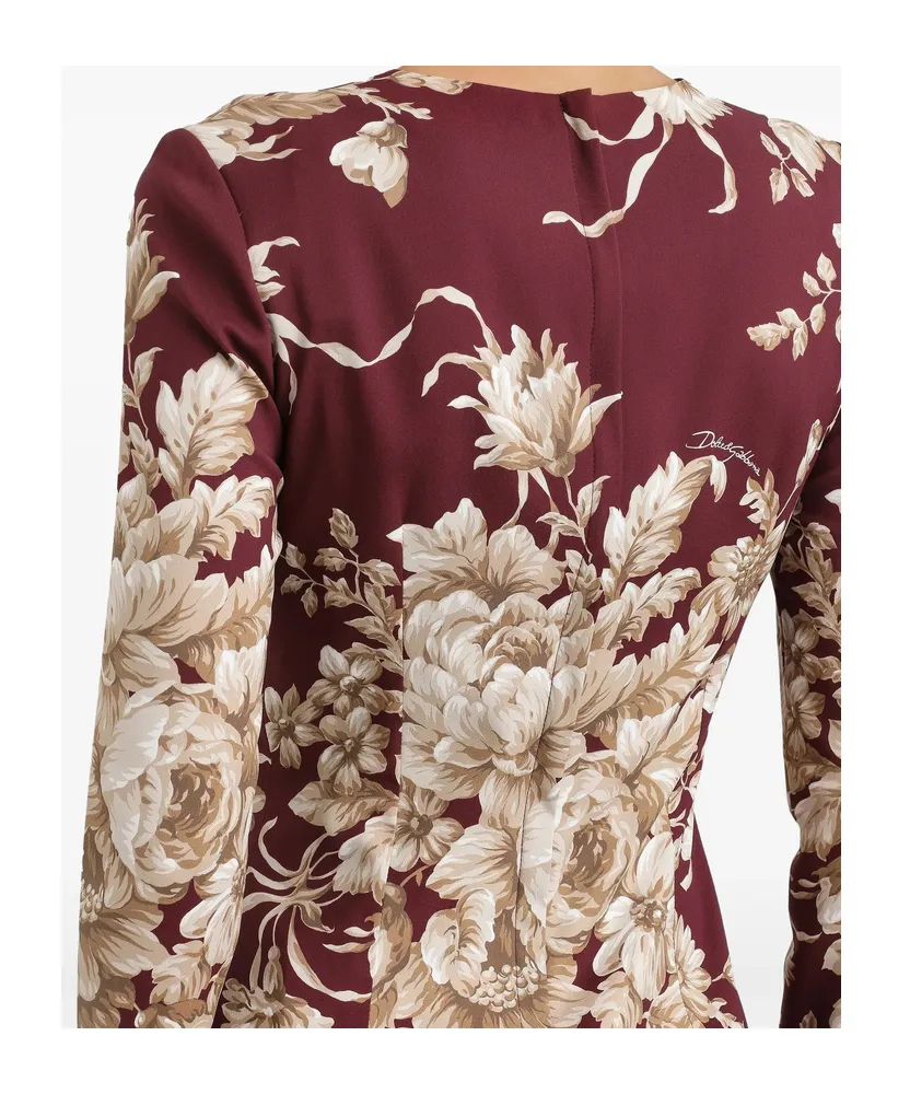 Rose-Print Charmeuse Dress