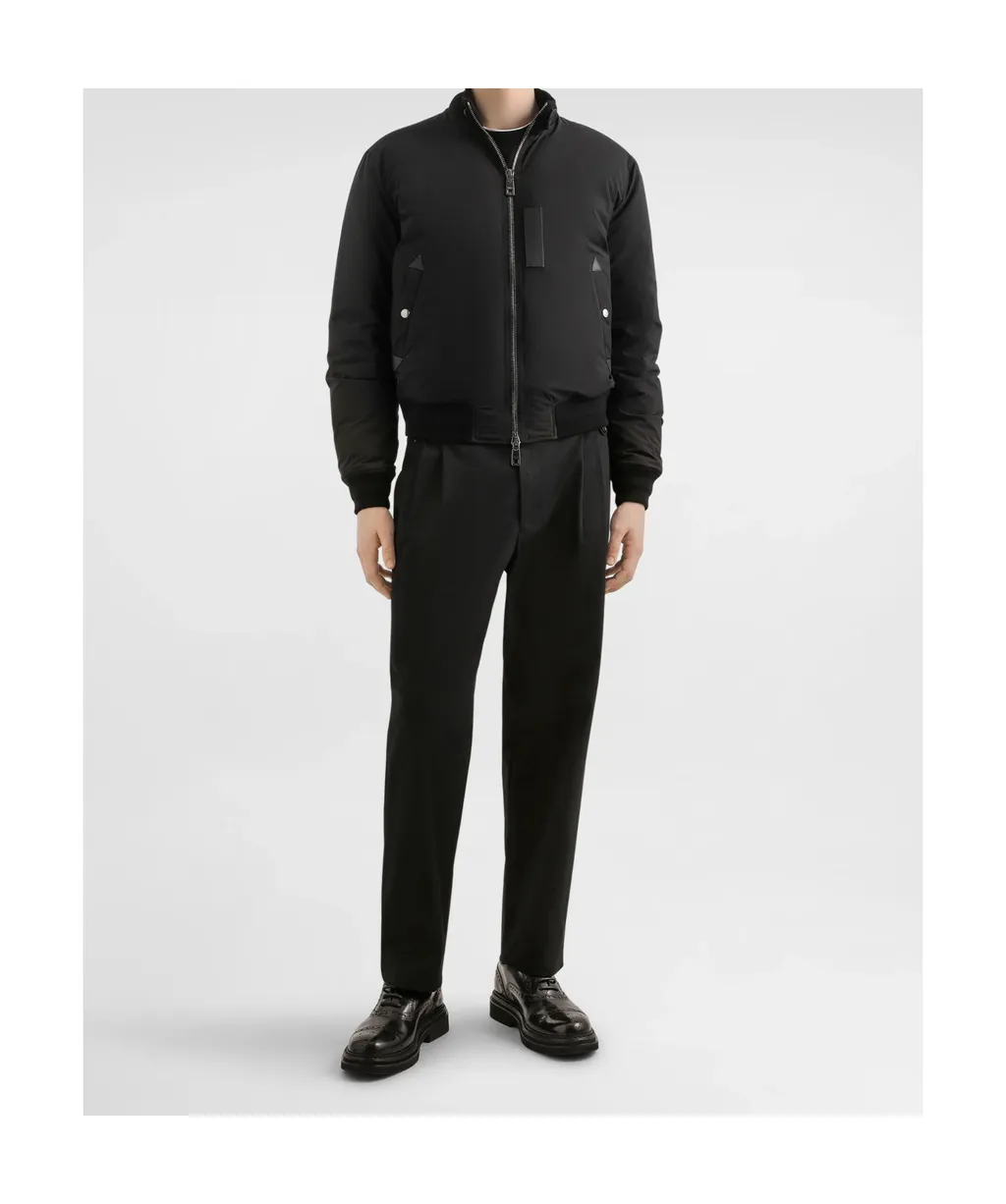 Leather-Trimmed Bomber Jacket