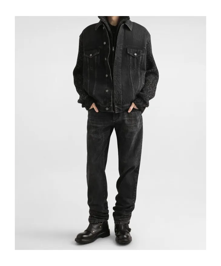Knitted-Panel Denim Jacket