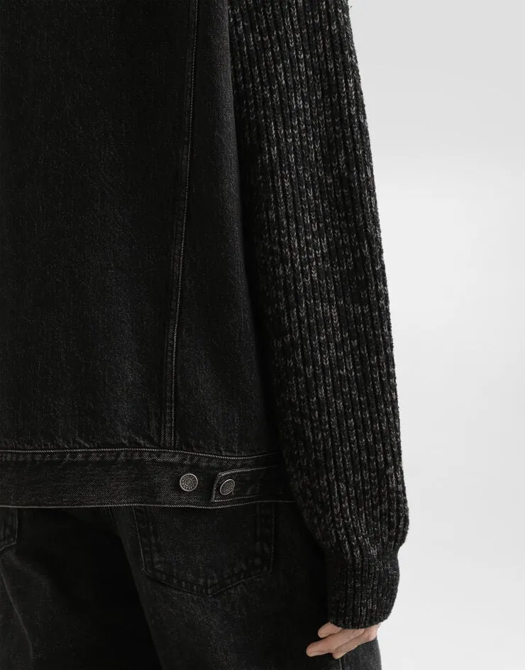 Knitted-Panel Denim Jacket