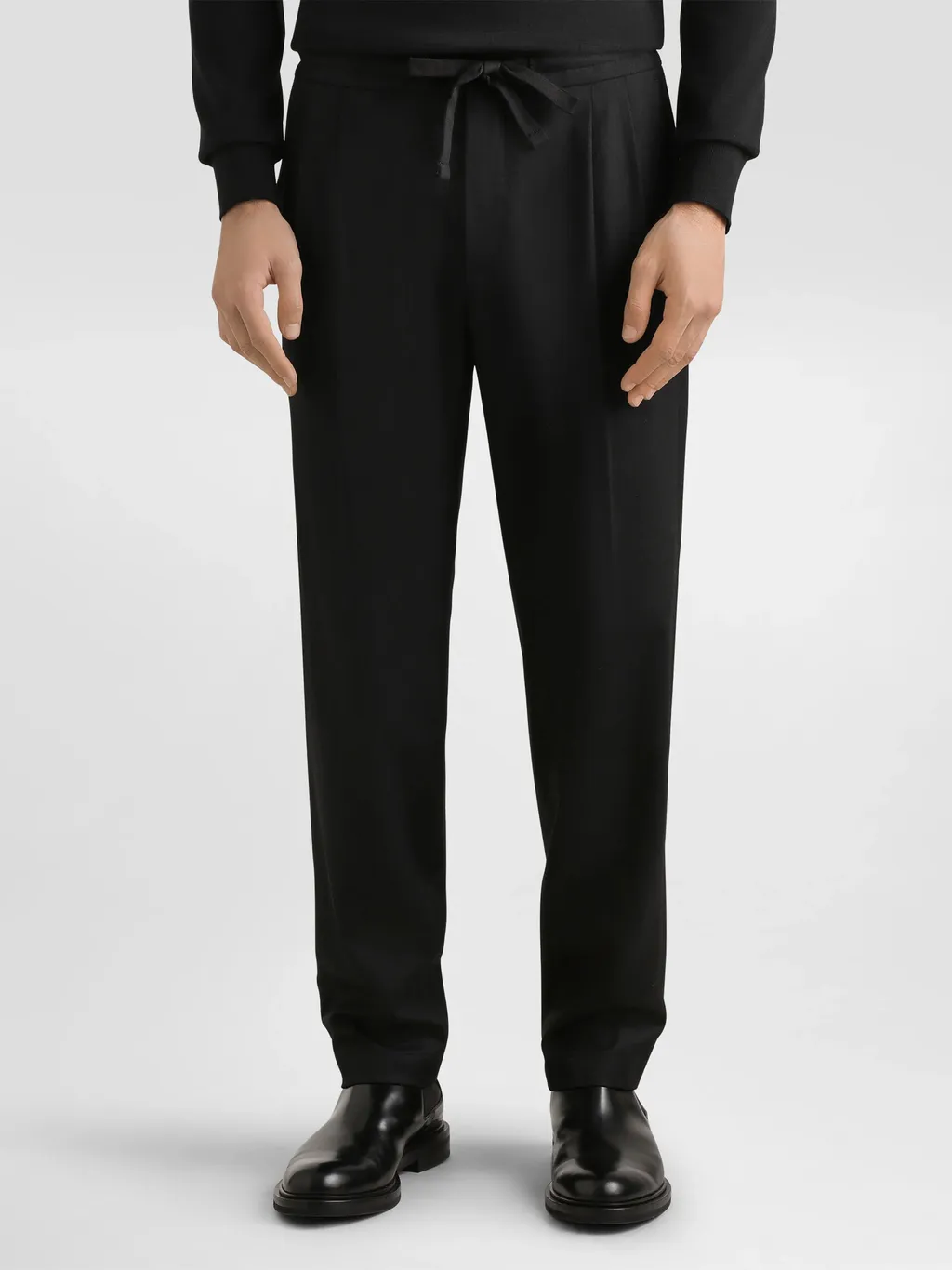 Pleated Drawstring Flannel Trousers