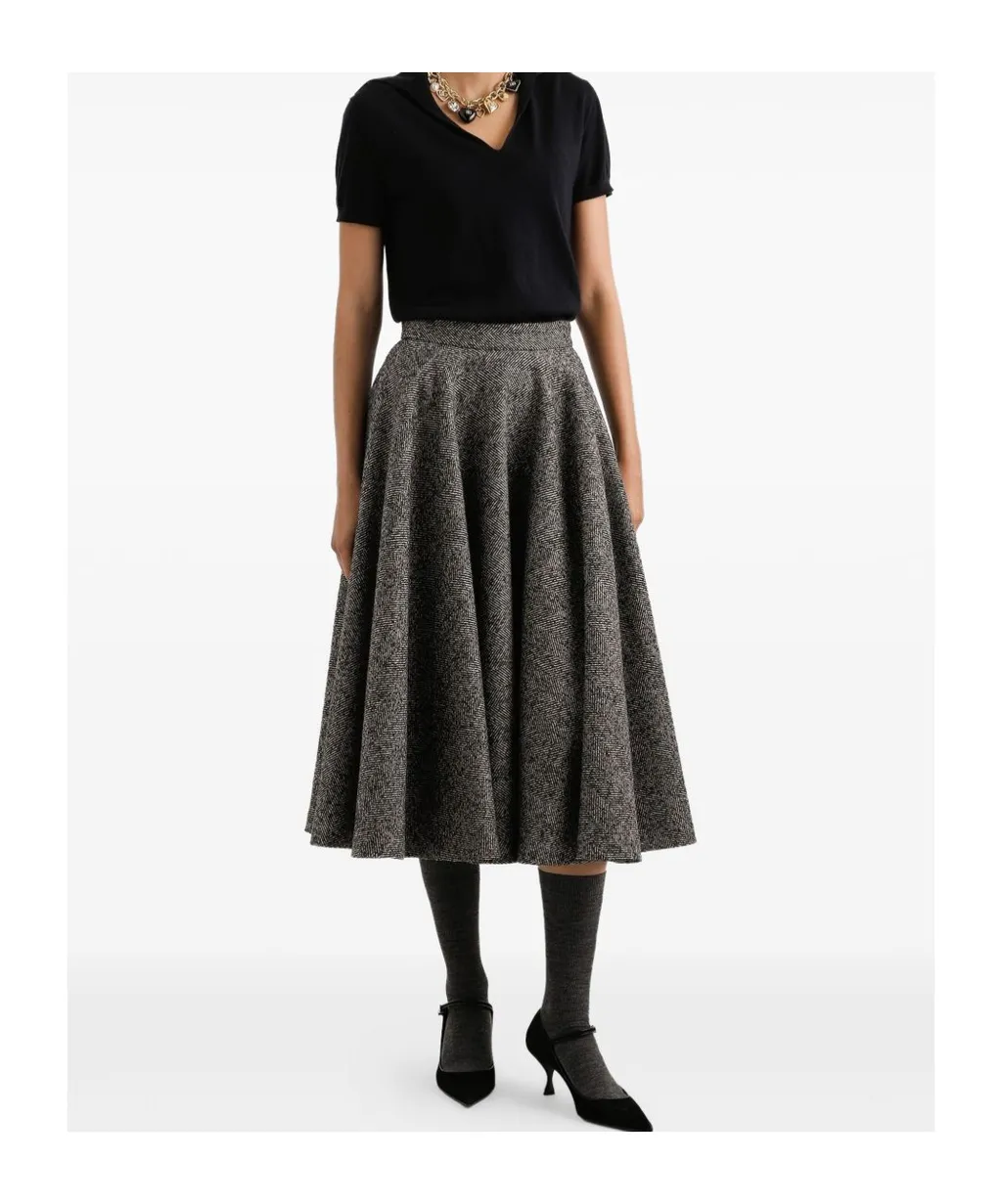 Herringbone Flared Midi Skirt