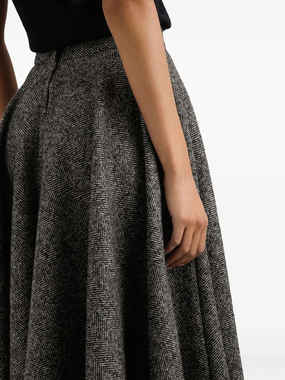 Herringbone Flared Midi Skirt