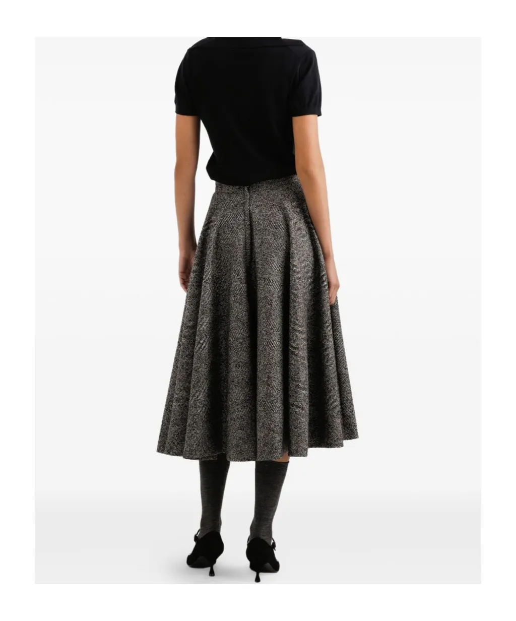 Herringbone Flared Midi Skirt