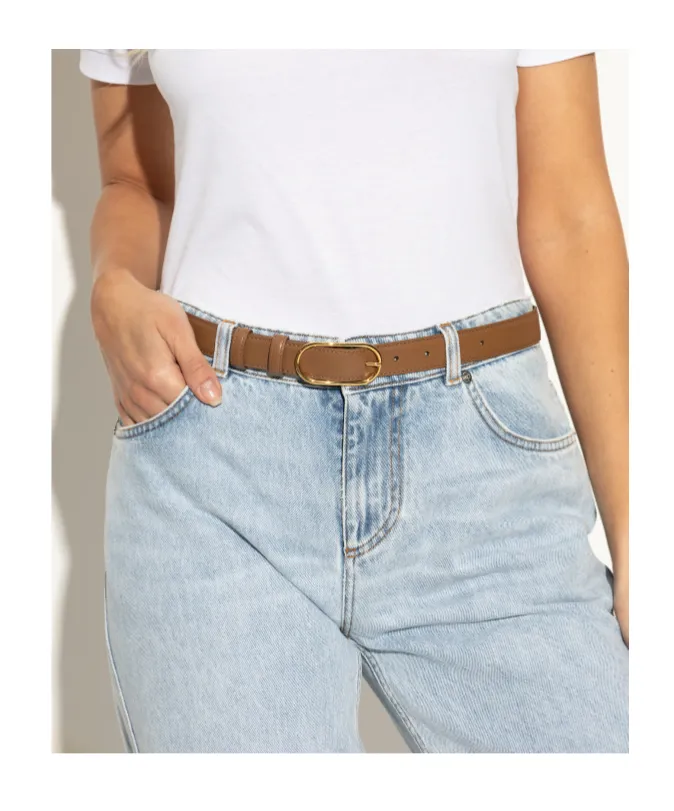 Oval Buckle Leather Belt
