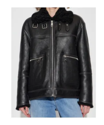 Shearling-Collar Leather Jacket