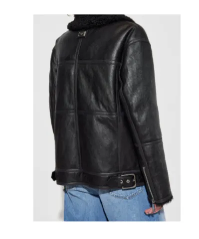 Shearling-Collar Leather Jacket