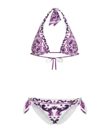 Majolica-Printed Triangle Bikini Set
