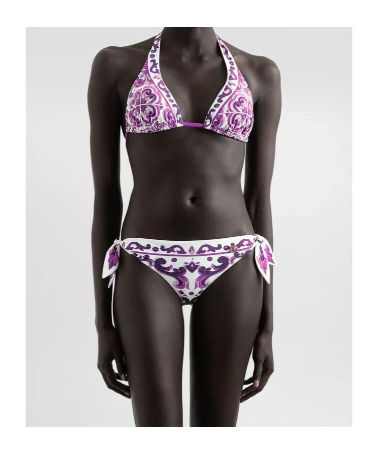 Majolica-Printed Triangle Bikini Set