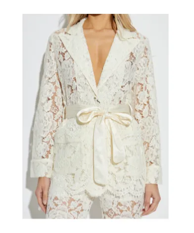 Dg Logo Floral Cordonetto Lace Pajama Shirt