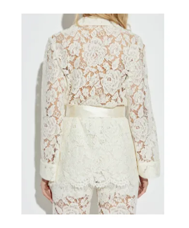 Dg Logo Floral Cordonetto Lace Pajama Shirt