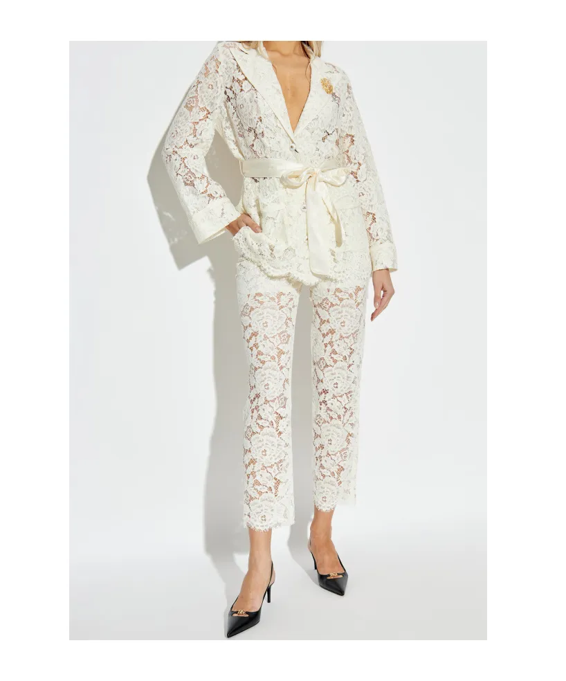 Dg Logo Floral Cordonetto Lace Pajama Shirt