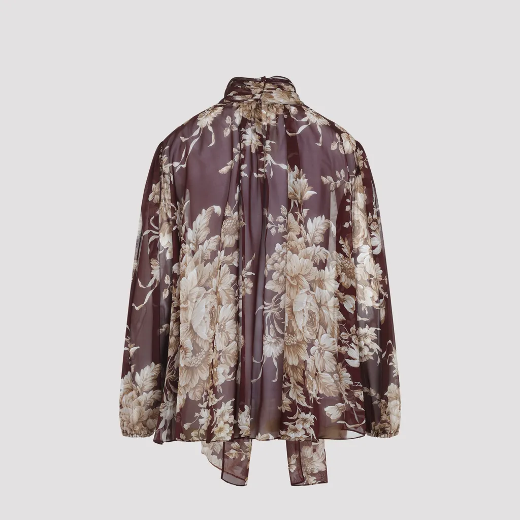 Floral-Print Bow Blouse