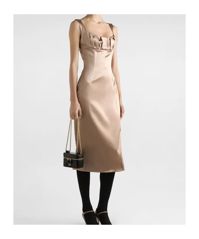Pleat-Detail Satin Midi Dress