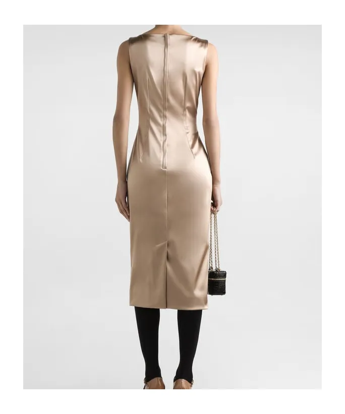 Pleat-Detail Satin Midi Dress