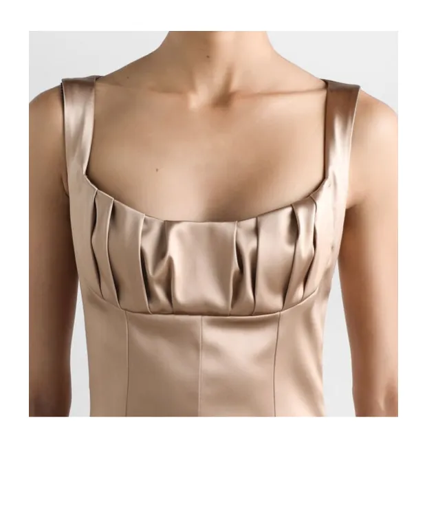 Pleat-Detail Satin Midi Dress